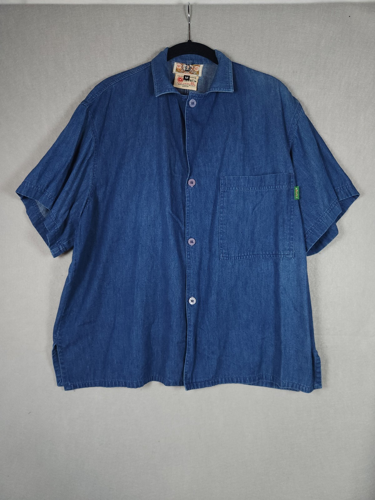 VTG Gene Ewing Bis Wrinkled Rich Dark Denim Solid Button Down M Pocket