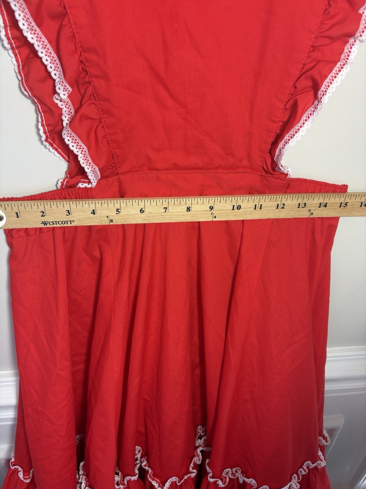 Vintage 70s Party Pleasers Malco Modes Red Prairie Square Dance Apron Dress Sz M