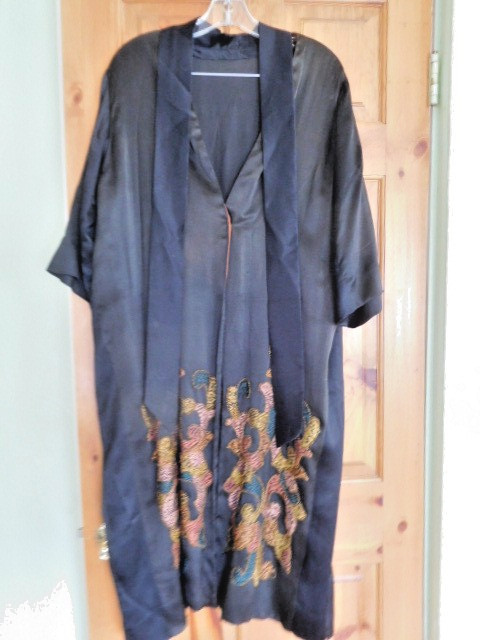 Hand embroidered Home Made Antique Black kimono style Robe ~ FREE SHIPPING~