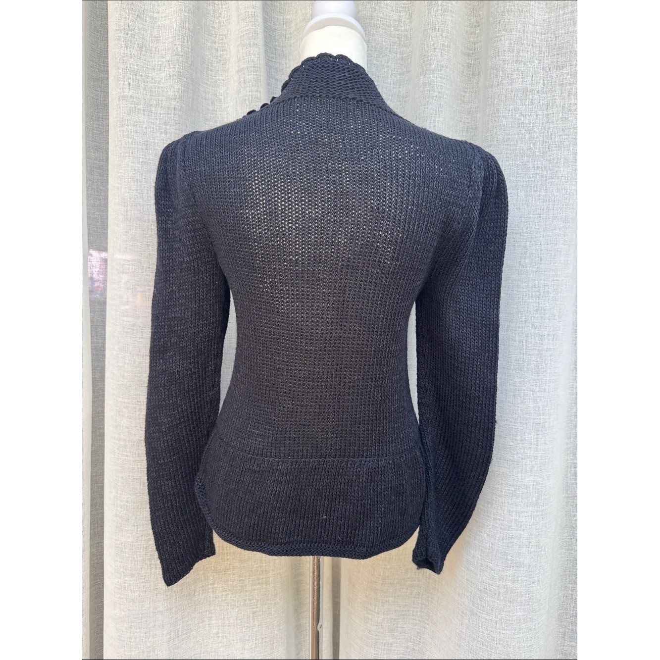 Vintage black hand knitted Victorian style peplum high neck sweater