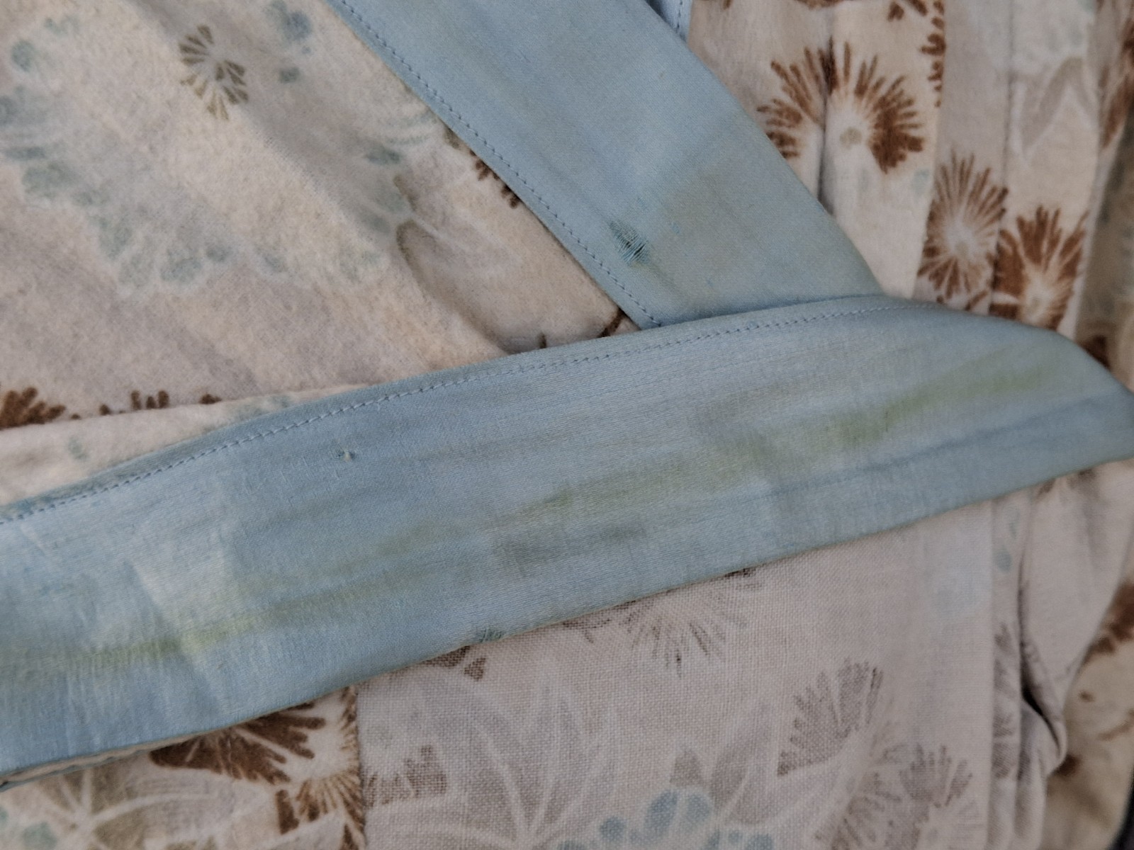 Vintage 1890s 1900s Victorian Edwardian flannel silk robe cream brown blue Asian