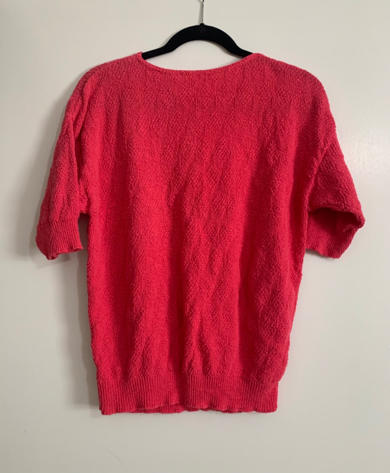 Vintage 80s Pink Crew-Neck Pullover Short-Sleeve Sweater Basics 100% Cotton