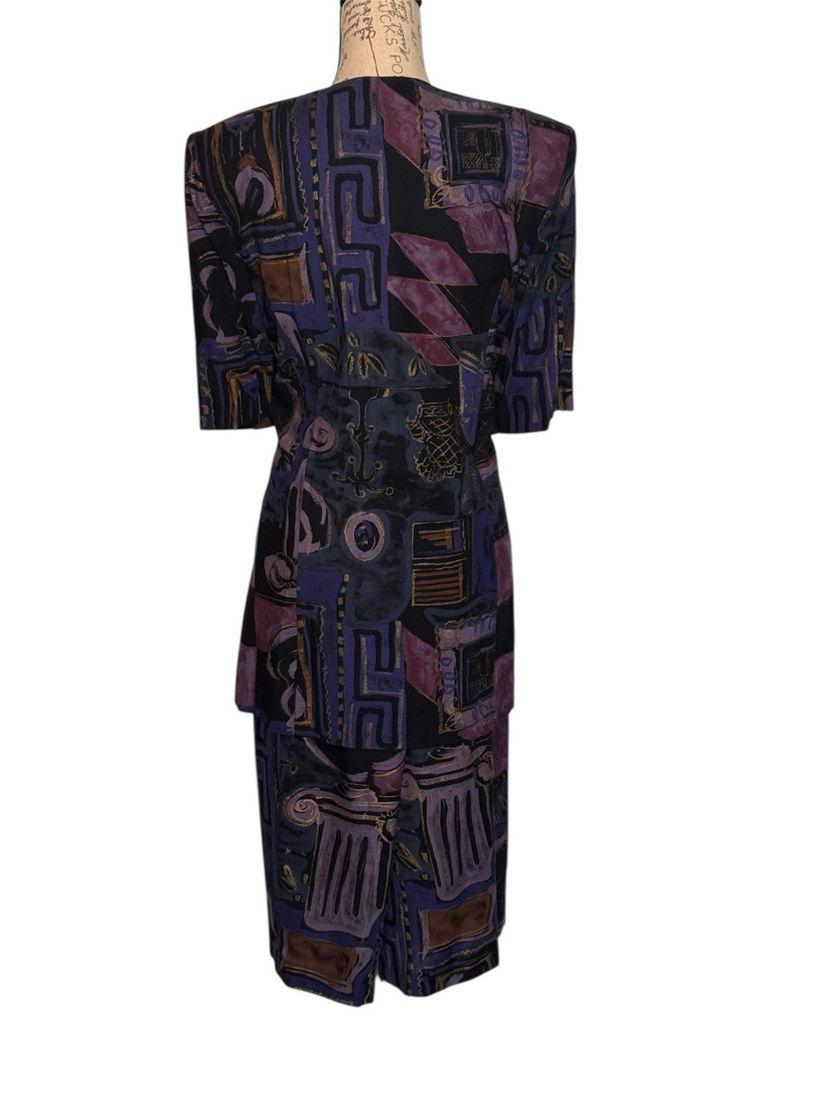 Jeffrey & Dara Vintage Purple Multicolored Geometric Two Piece Shirt Set Size 14