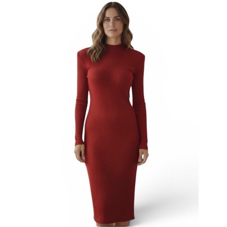Andrea Jovine NWT 80&rsquo;s Luxury 100% Wool Bodycon Dress Red Midi Vintage Size S