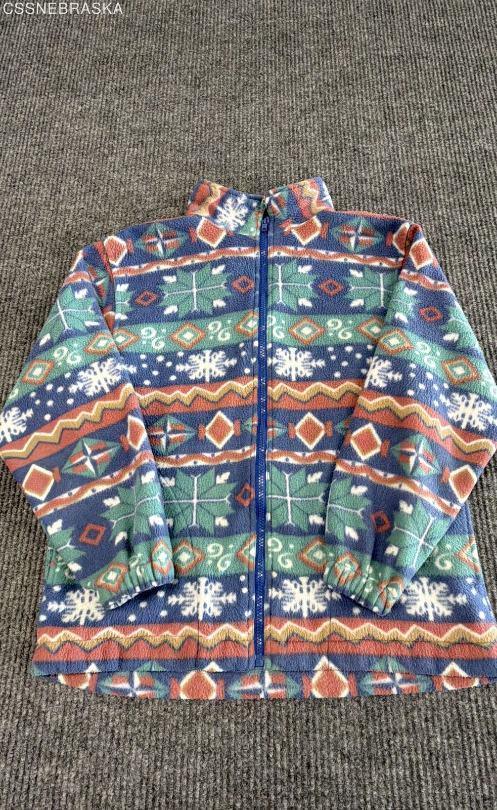 Vintage 90s Alfred Dunner Women&rsquo;s Fair Isle Snowflake Fleece Zip Jacket Sz PS