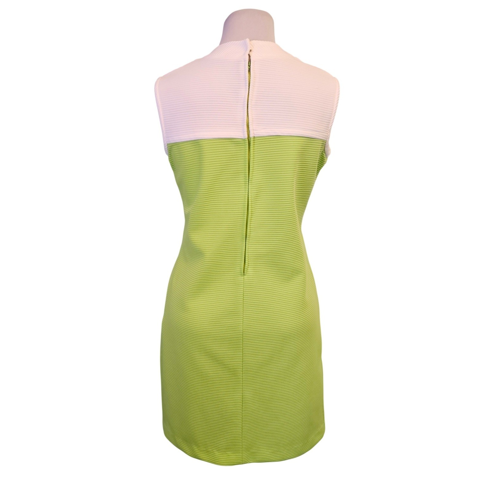 Vintage 60s Mod Lime Green White Ribbed Shift Dress ILGWU Union Made Womens XL