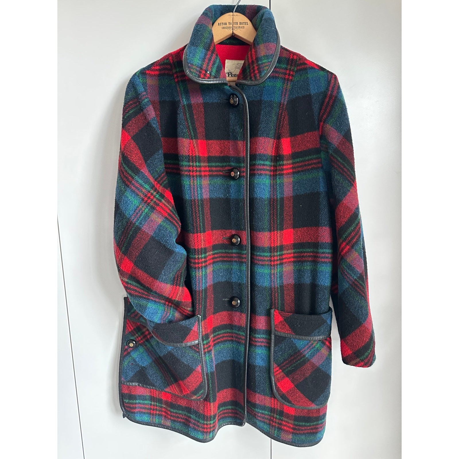 Womens Wool Plaid Coat M Made USA Equestrian Country Side Classic Mod Preppy