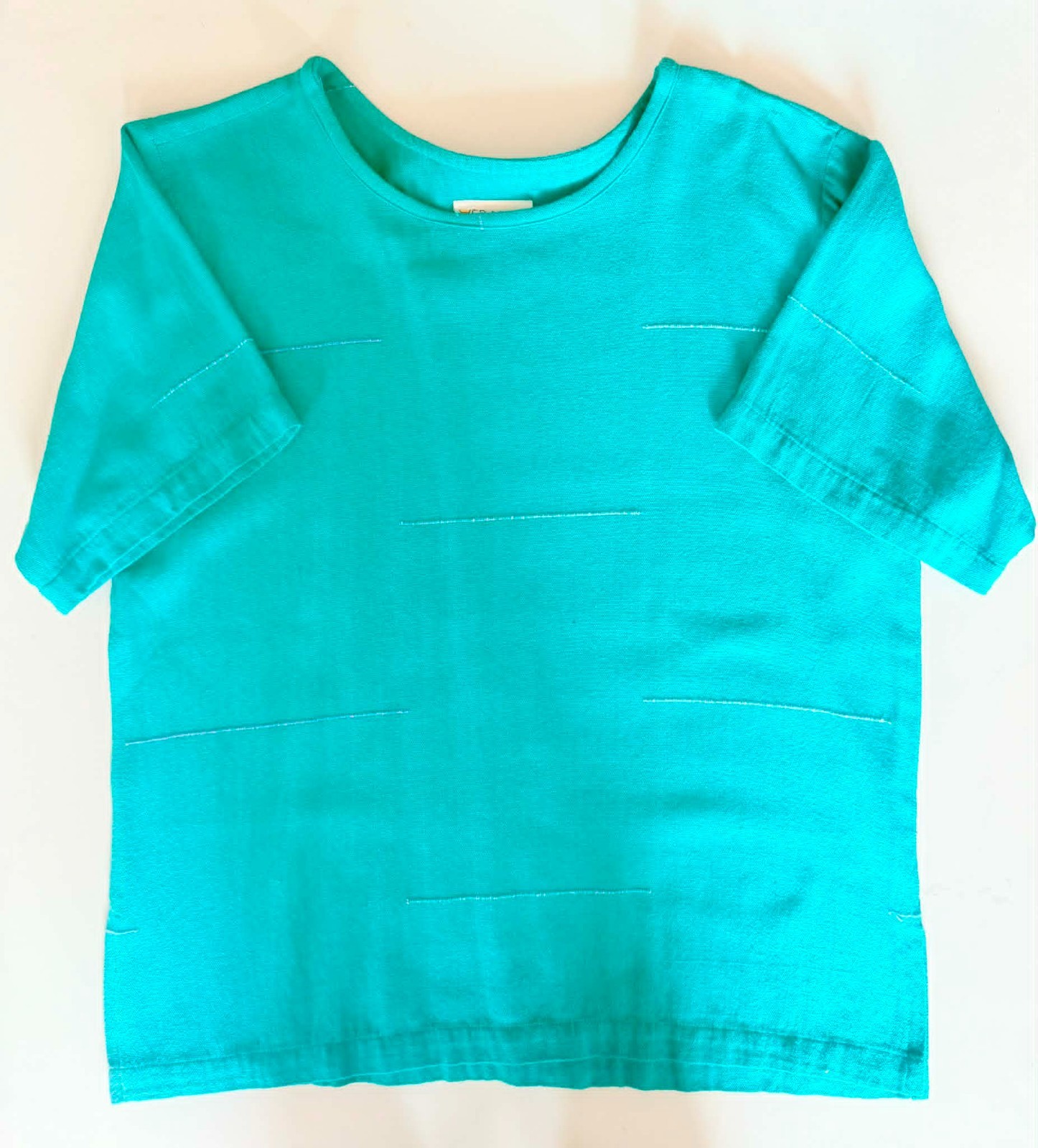 Vtg Women&rsquo;s Veranda Wear 100% dk Aqua handwoven cotton top, size S/M