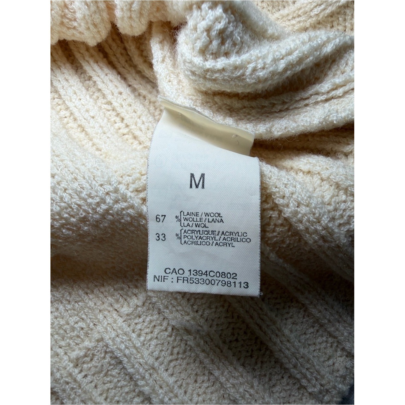 Rodier Paris Vintage Cableknit Turtleneck Wool Blend Sweater in Cream Size M