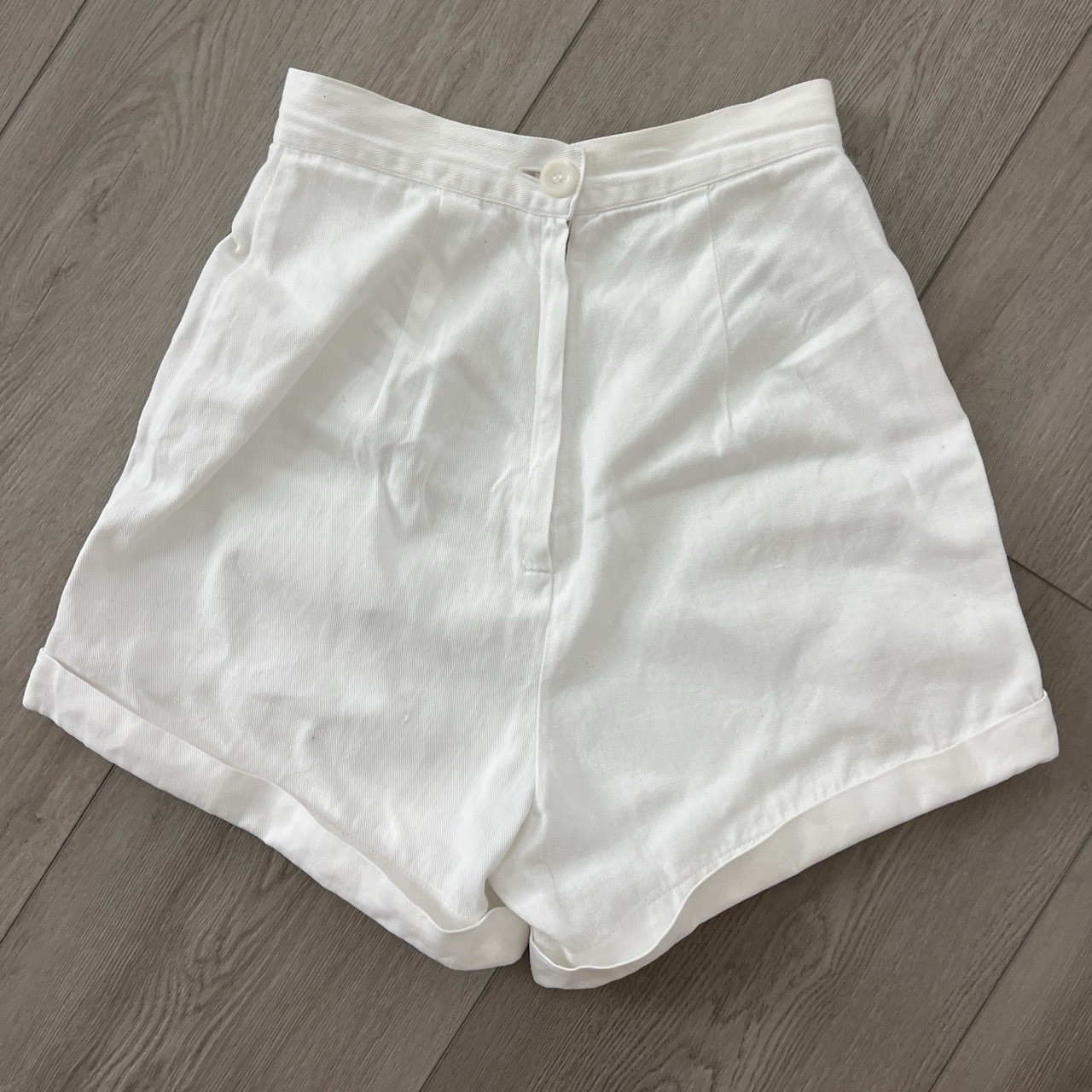 Vtg 40s High Rise White Cotton Cuffed Shorts Talon Zipper Pin Up Preppy 24”