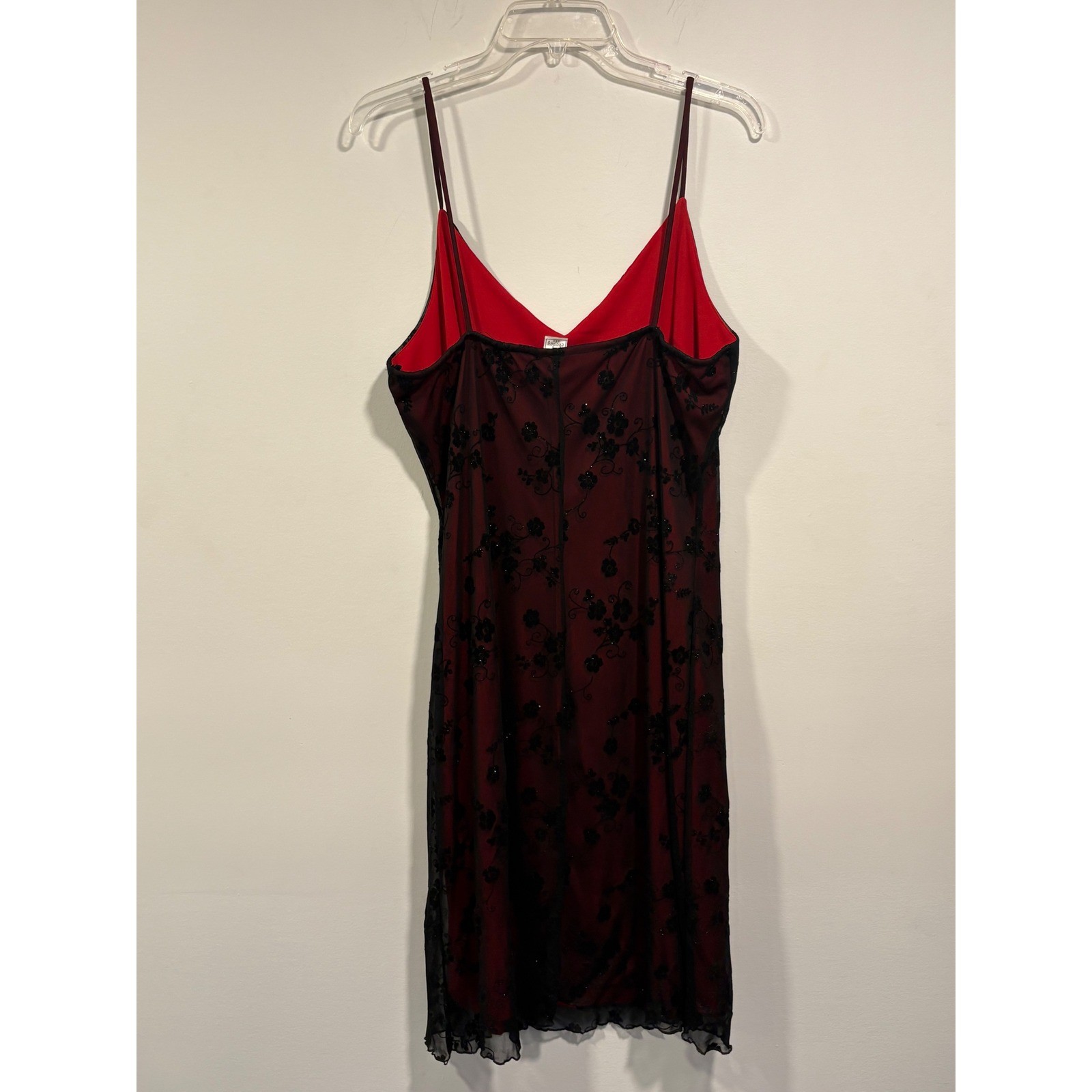 Chesley Red/Black Floral Slip Dress Women&rsquo;s XL Vintage Y2K Evening Cocktail