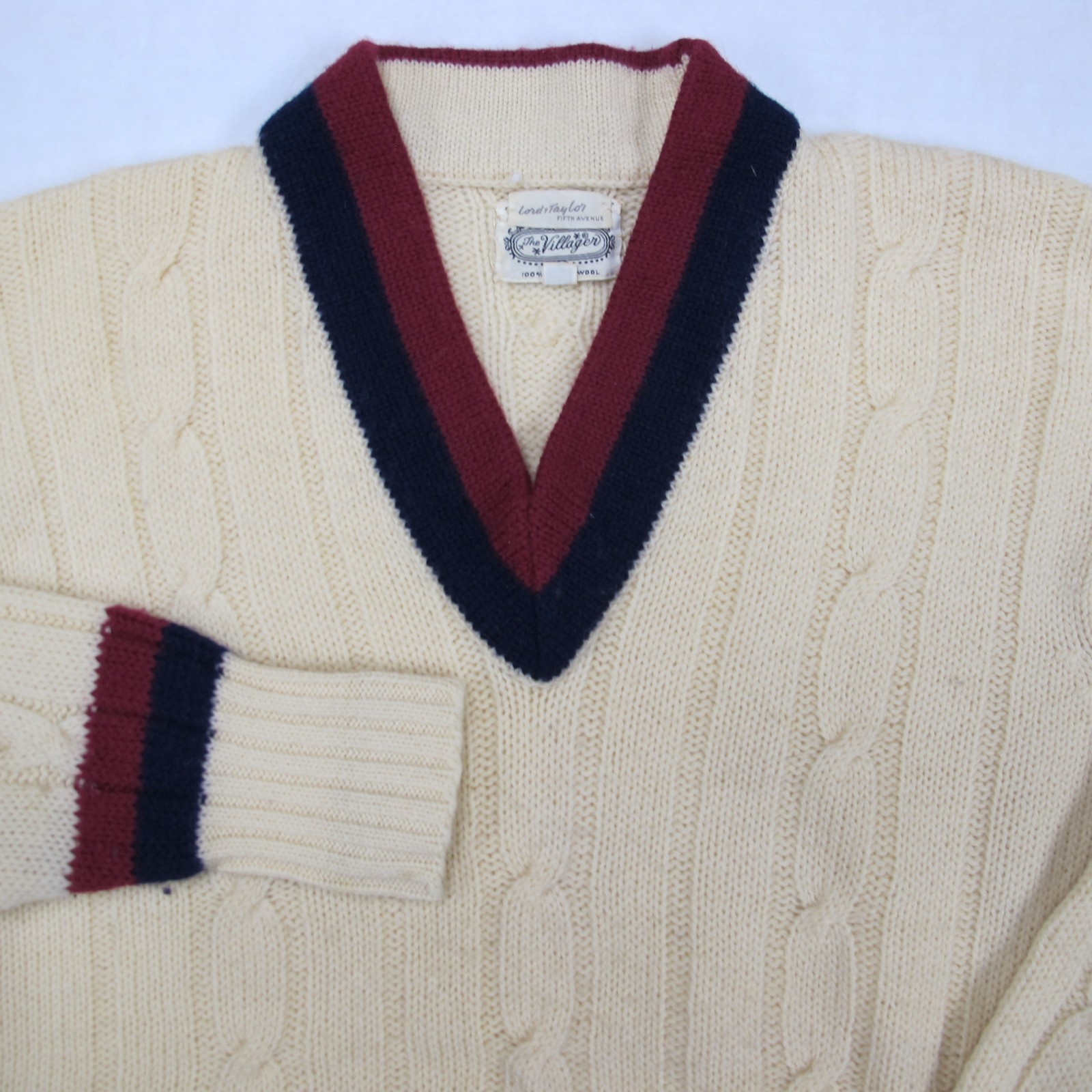 Vintage The Villager Sweater Womens Large White Virgin Wool Old Money Tennis