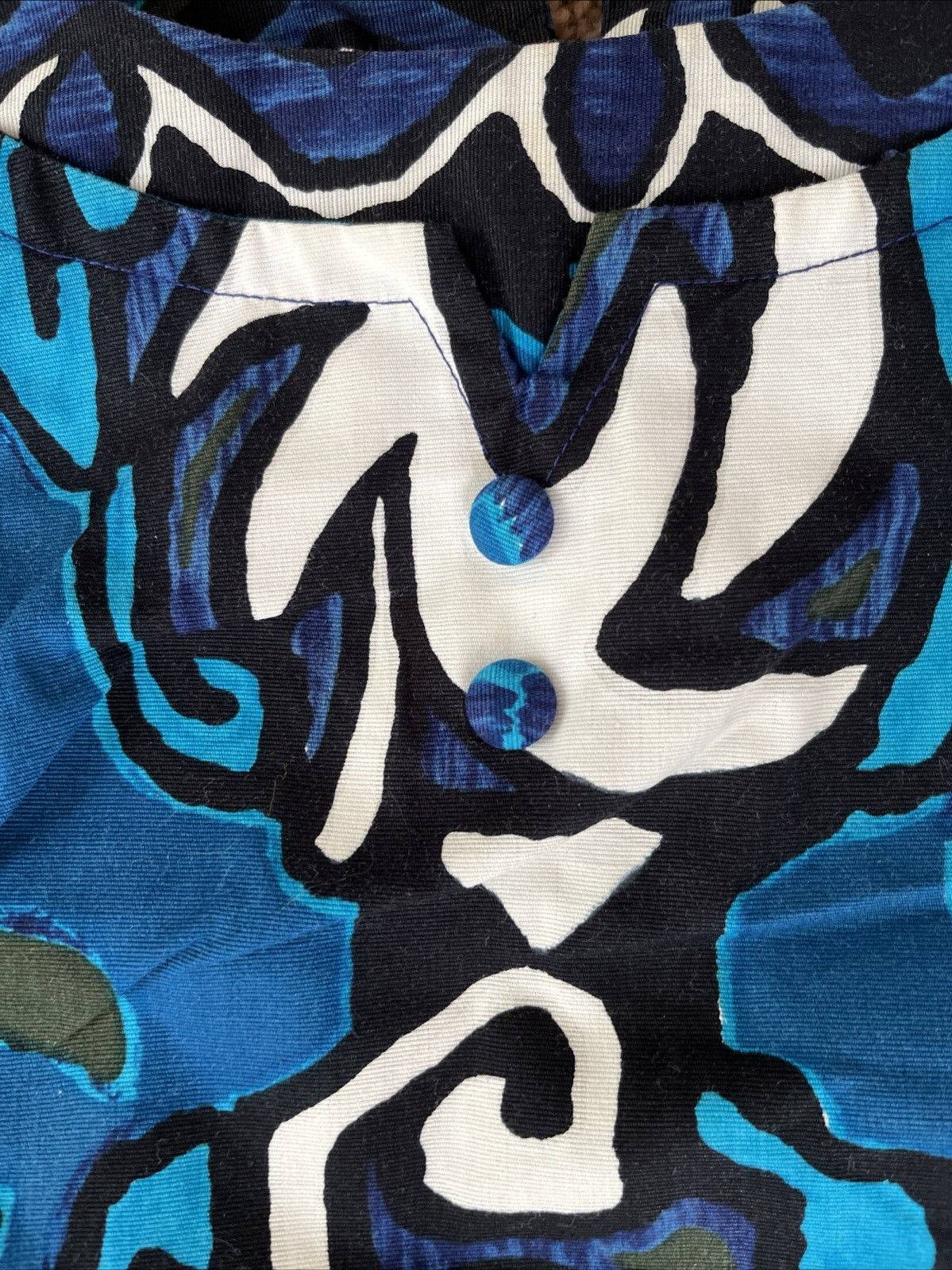 Hawaii Resort Shop Blue Geometric Midi Cotton Hawaiian Aloha Dress-32&Prime; Chest