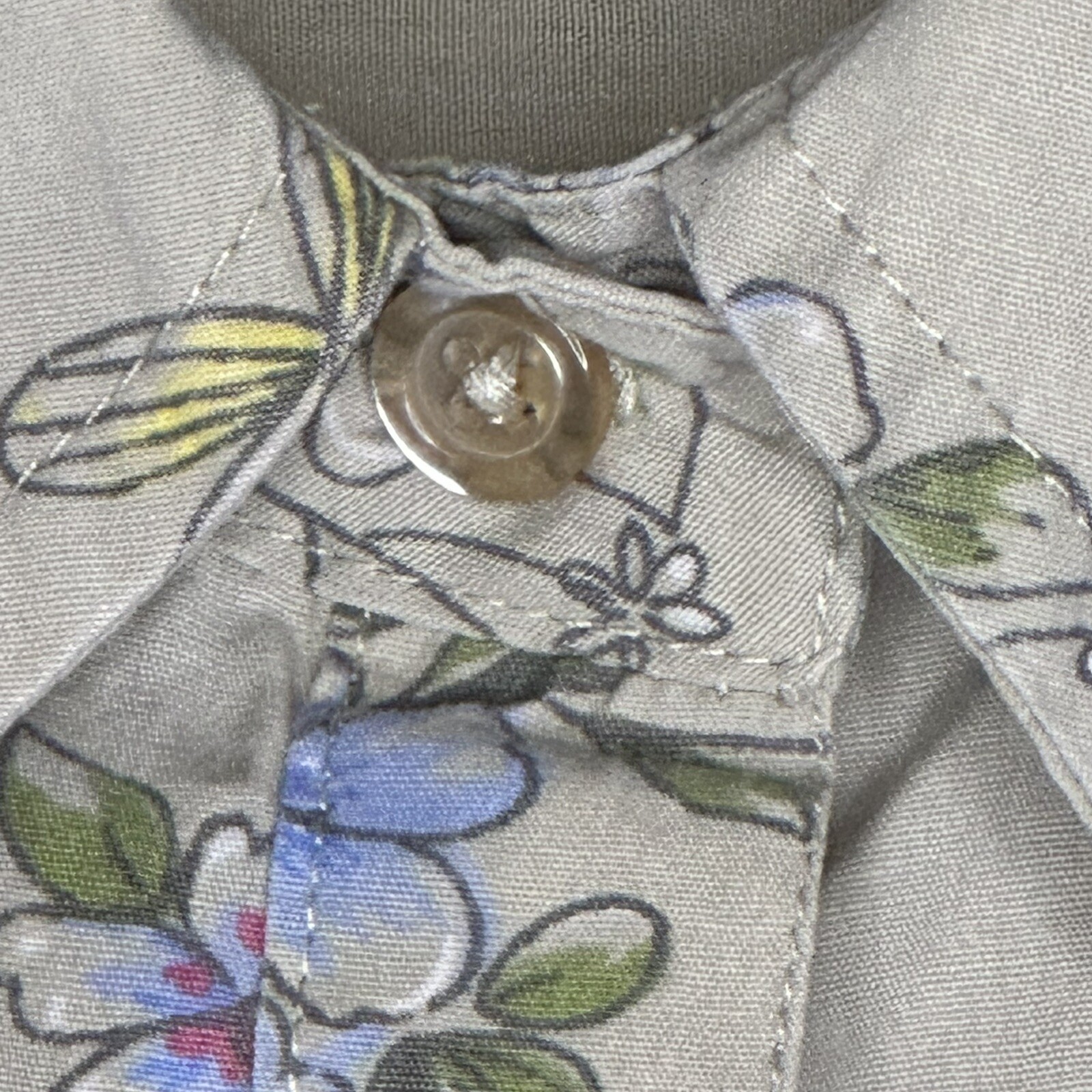 Bobbie Brooks Vintage Button Up Top 22W 24W Tan Floral Butterfly Grandma Granny