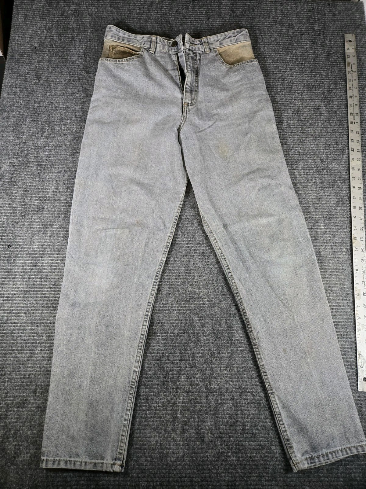 VTG Guess Mom Jeans High Waist Denim Leather USA Georges Marciano Distressed 32