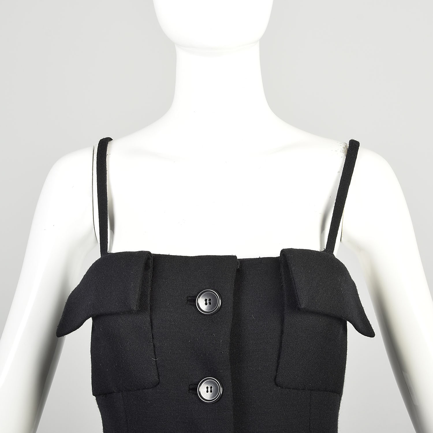 Medium 1970s Geoffrey Beene Black Maxi Heavy Knit Patch Pocket Button Layer Maxi