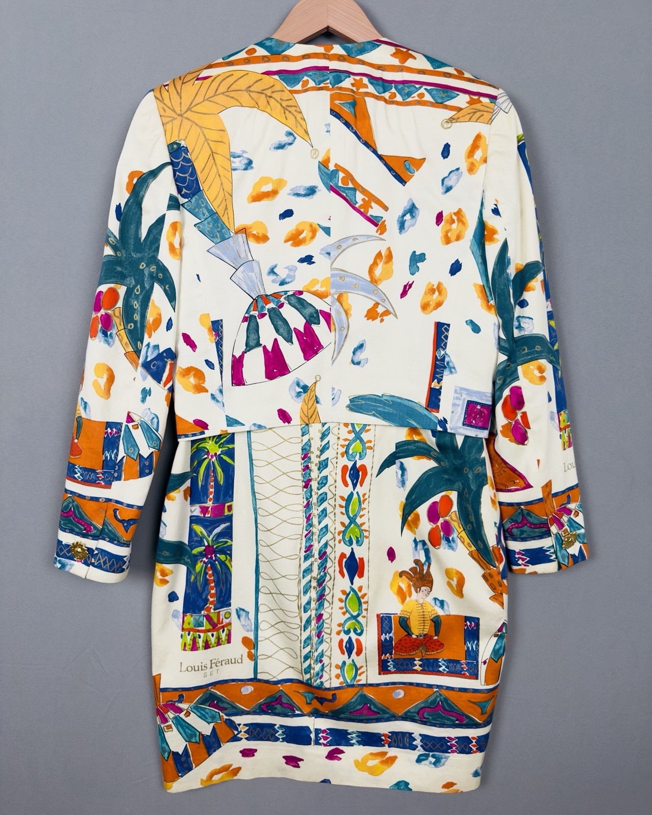 Vintage Louis Féraud Jacket Dress Set Cotton Print 80s 90s