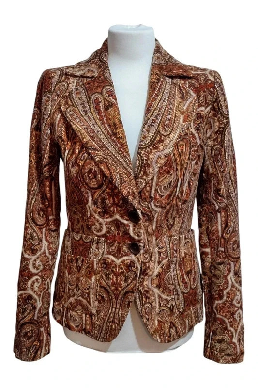 Vintage Paisley Corduroy Blazer Jacket Brown Boho 70s Style Sz S No Tags