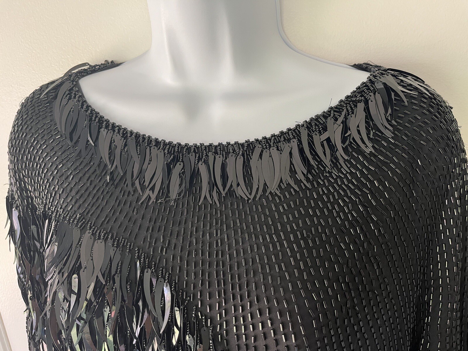 Silk Sequin Vintage Oleg Cassini Beaded Top Black Tie Medium Formal Party