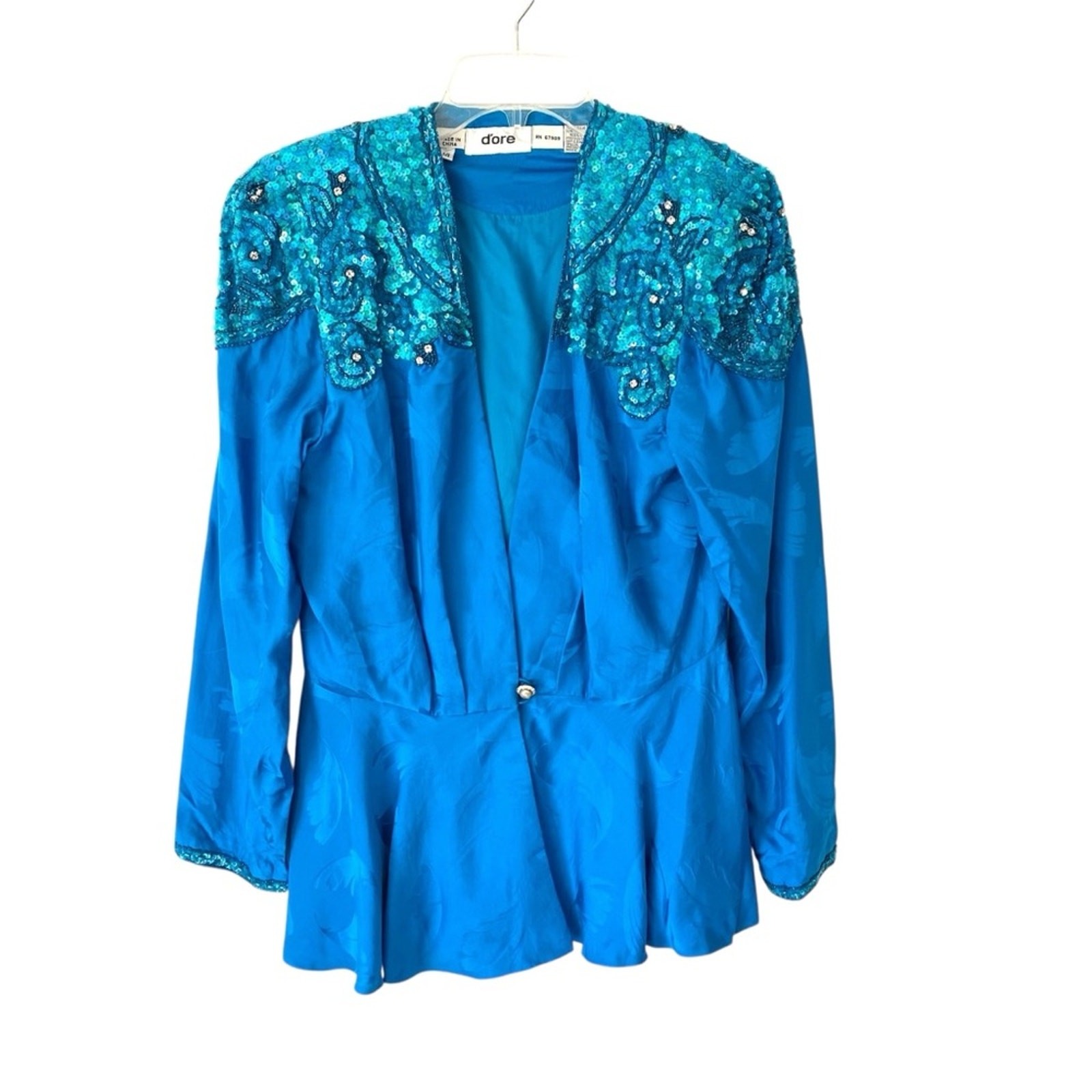 Vintage D’Ore Silk Sequin Beaded Women&rsquo;s Blue Embellished Jacket size 14