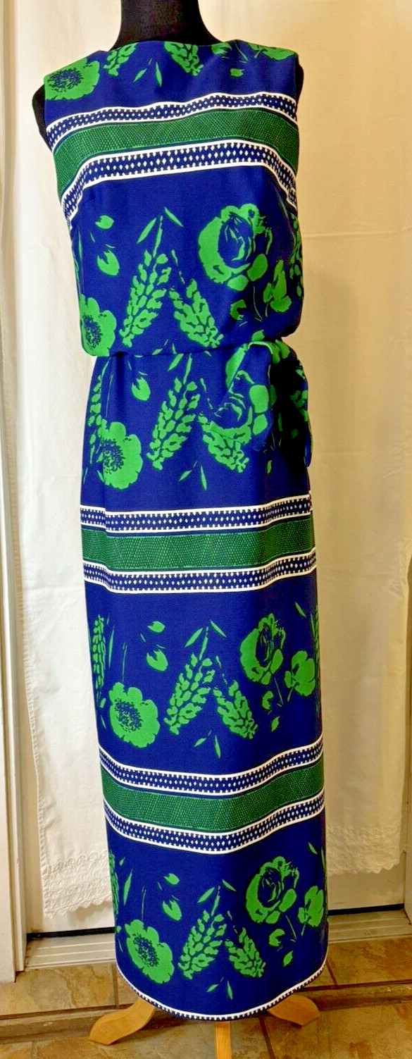 Vtg 70s Maxi Dress Size XS S Union Label Hawaiian Retro Patio Luau Pool Party