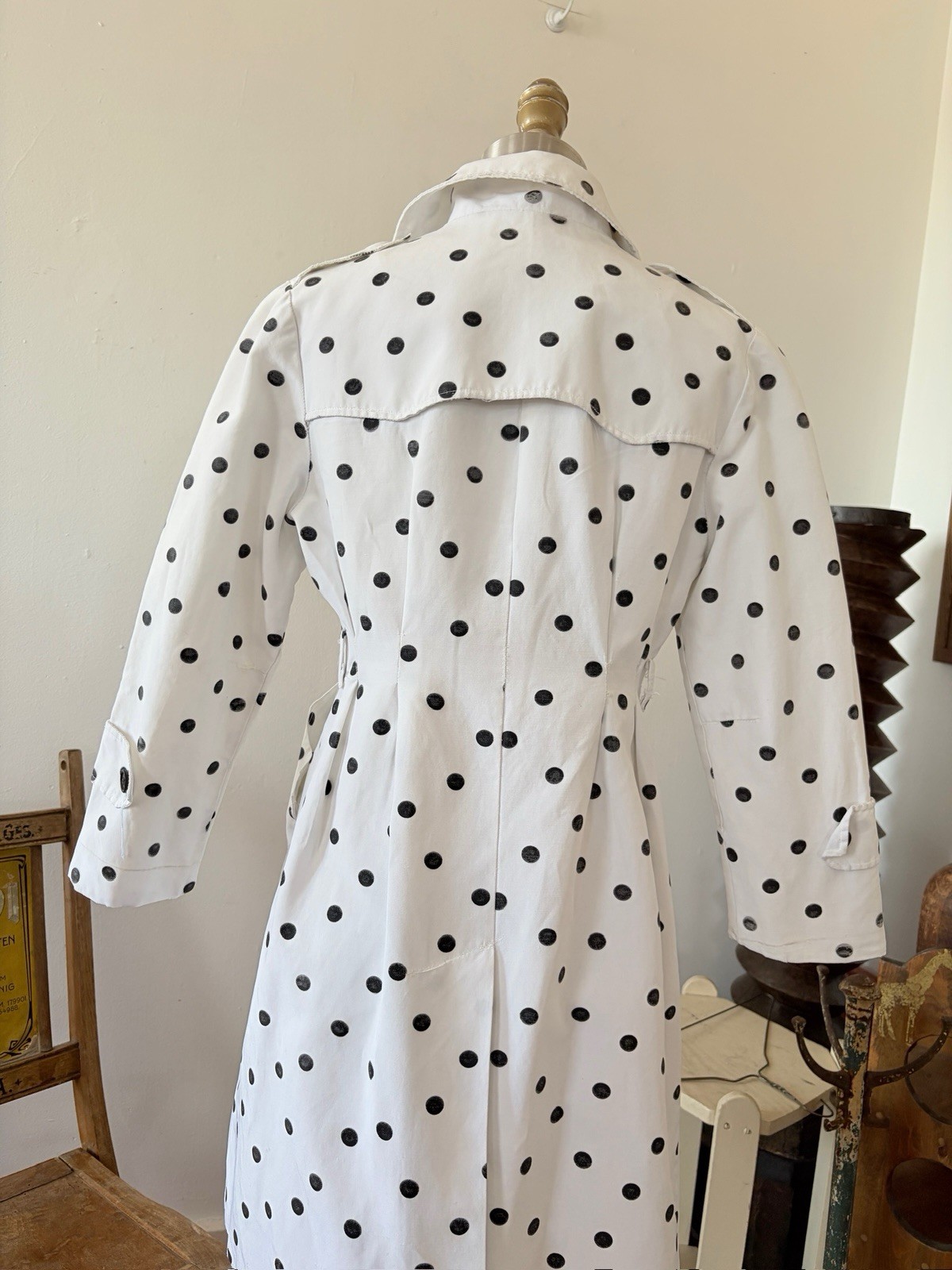 1960s Polka Dot Print Faille Trench Coat Double Breasted Jacket Jackie O 50s
