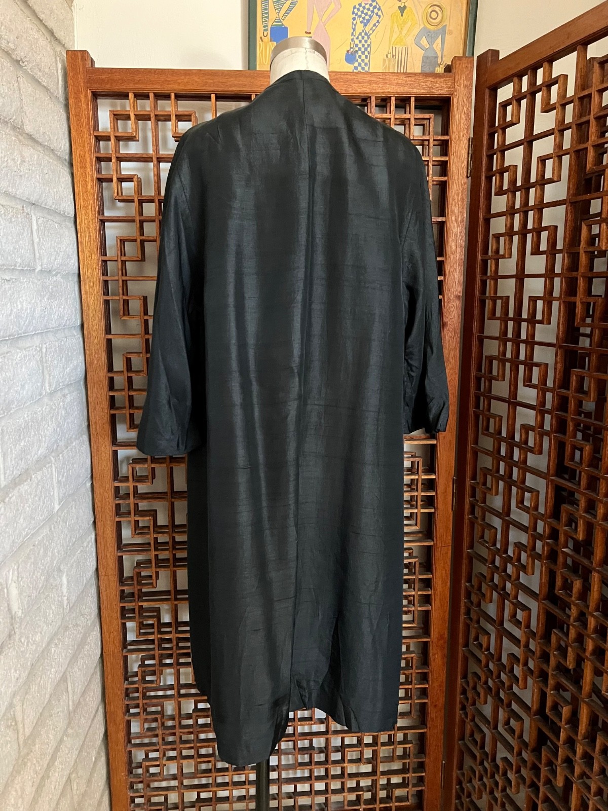 Silk Opera Coat NOS Black 1950s 1960s Evening Wear Formal Knee Length Swing M L