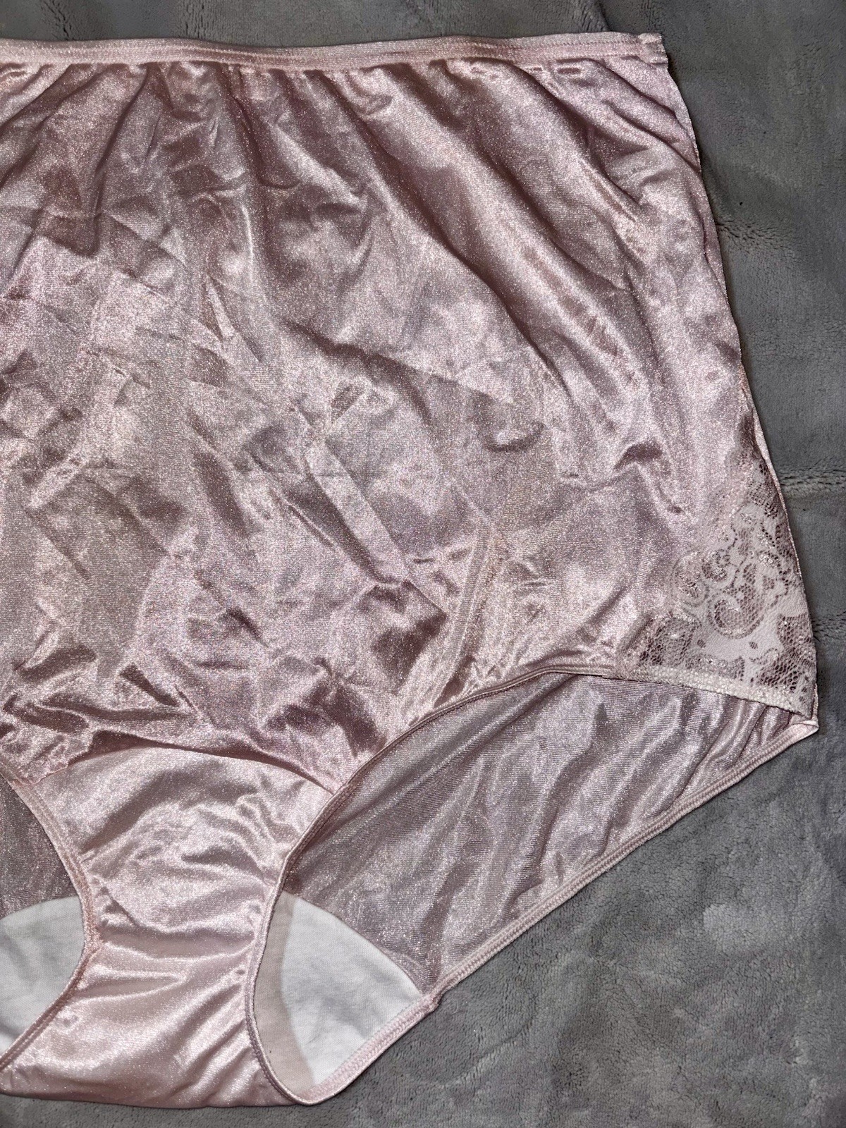 Vtg Shadowline Shiny Nylon & Lace Granny Panty Full Cut Brief Plus 3XL 3X New