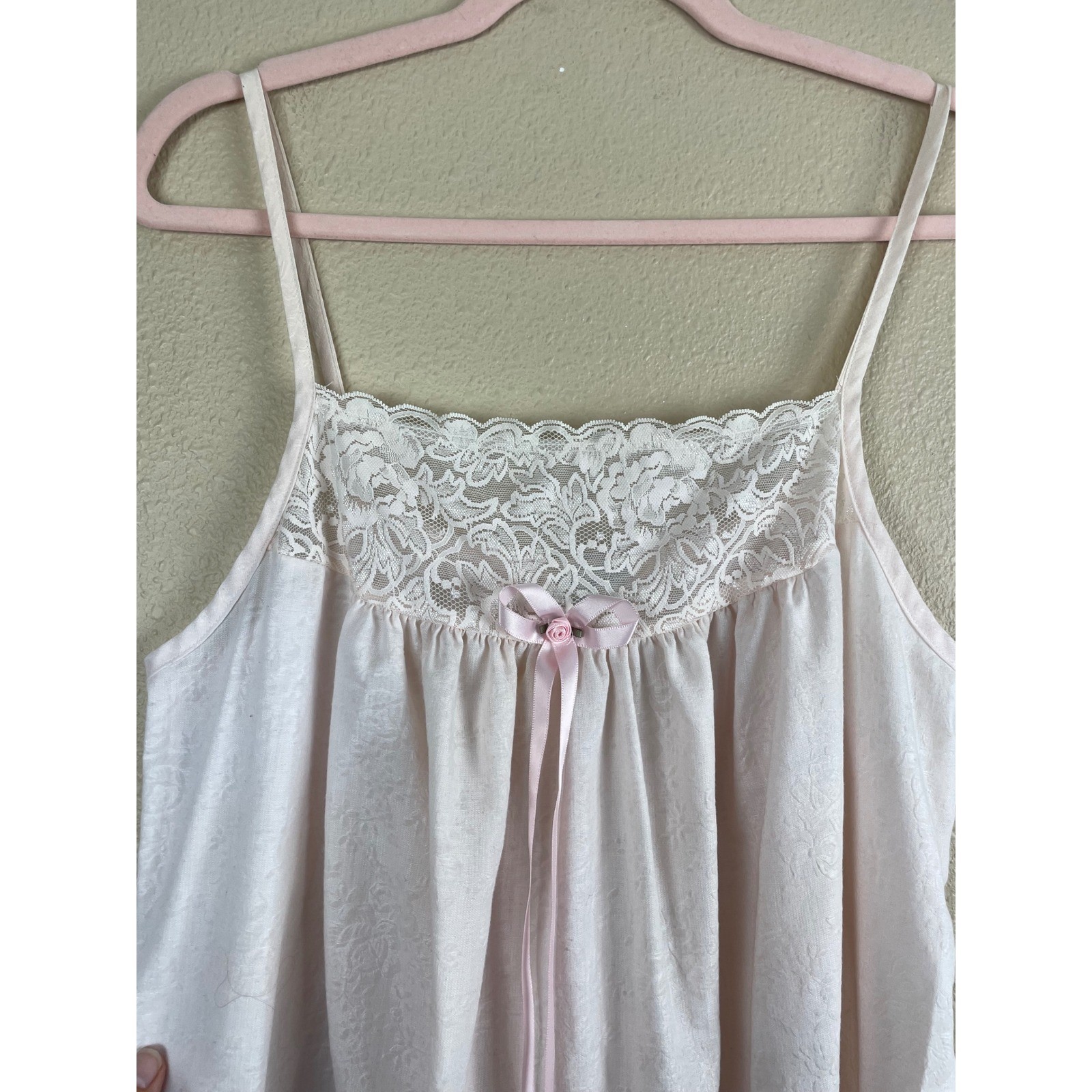 Gilligan O&rsquo;Malley Vintage Pink Lace Maxi Nightgown Floral Jacquard Medium 2513
