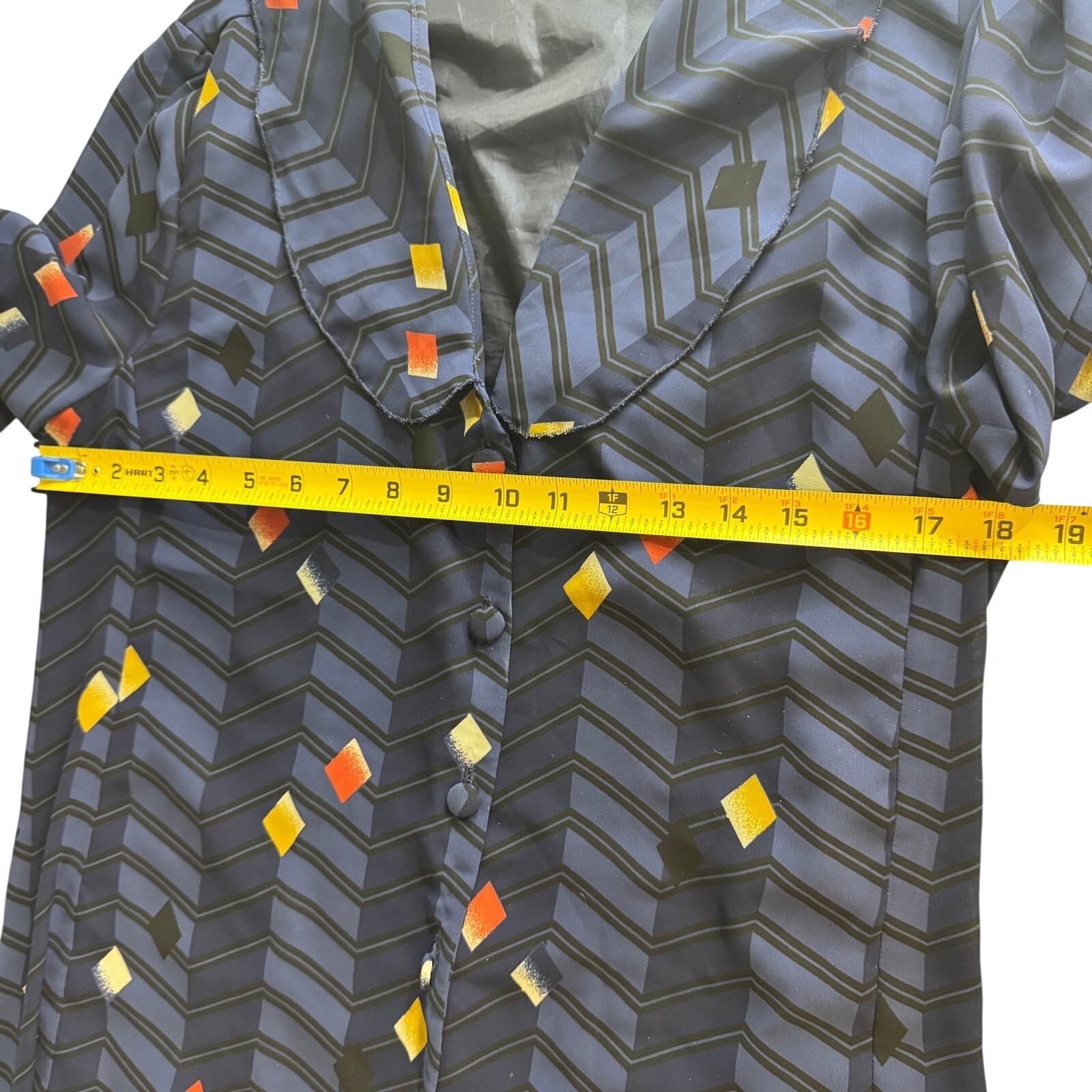 Vintage 80s Geometric Optical Illusion Tunic Blouse Sheer Chiffon Side Slits Top