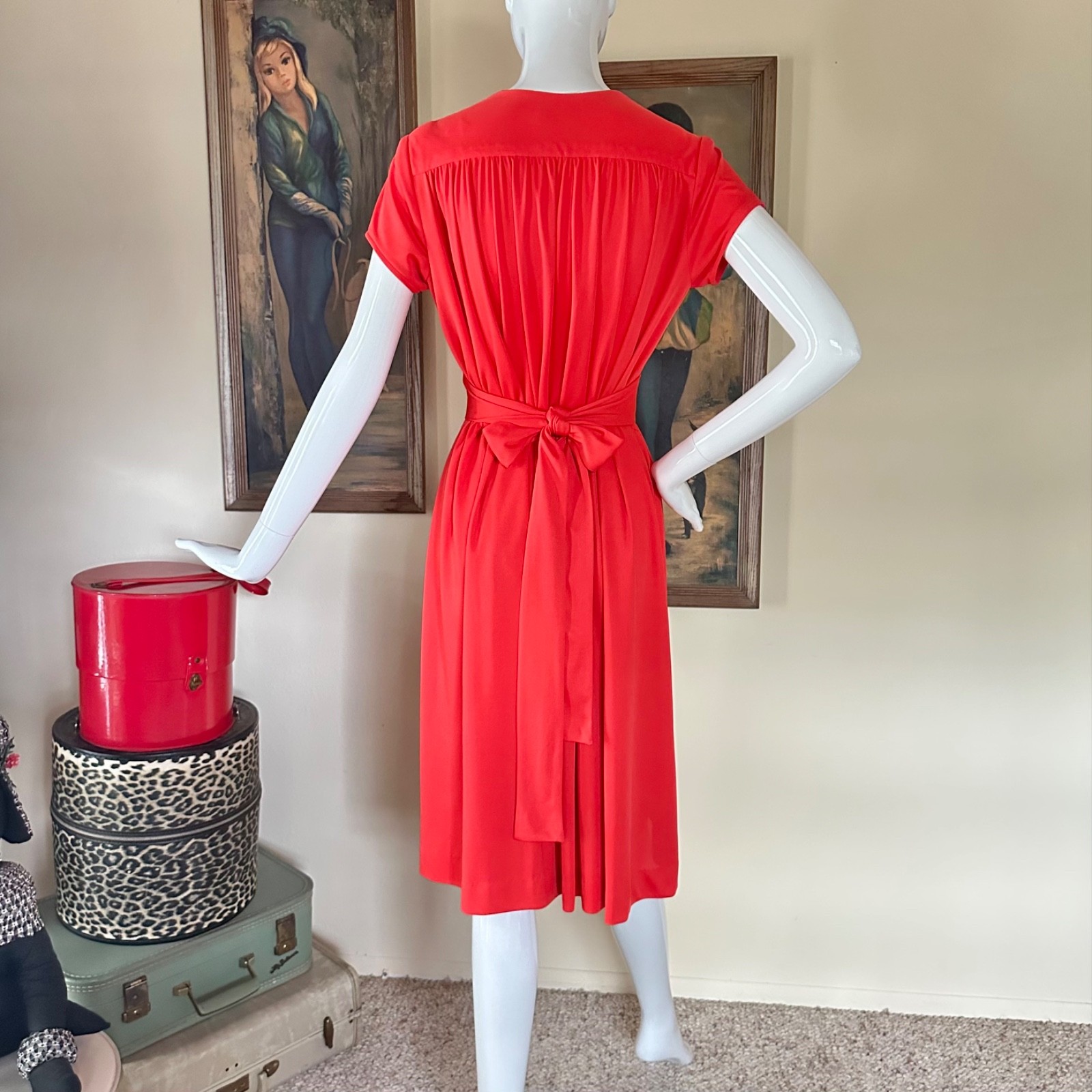 Vintage 1970s Cherry Tomato Disco Goddess Jersey Dress Studio 54 Full Skirt by M