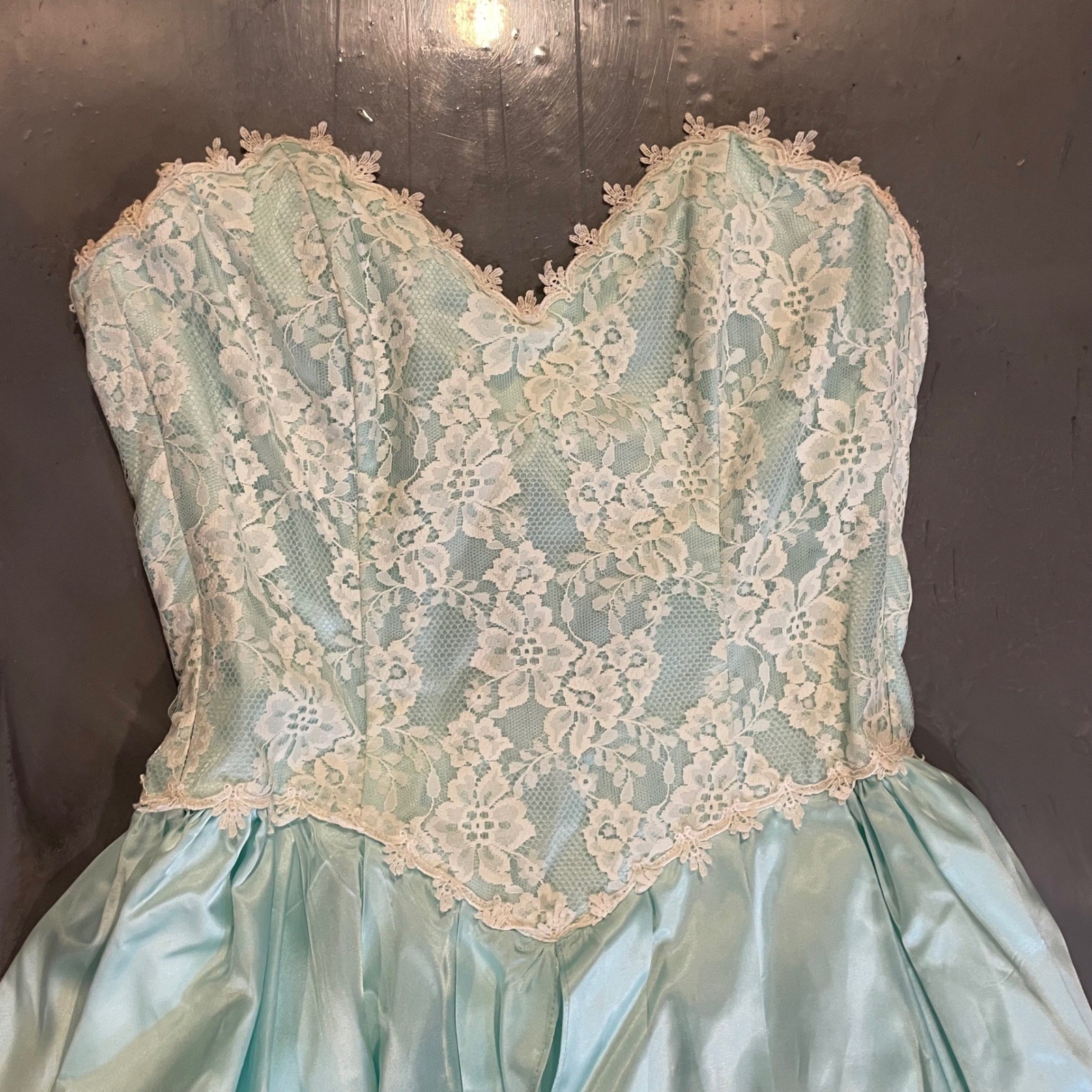 VTG Gunne Sax Jessica McClintock Aqua Lace Corset Midi Dress 9 Sweetheart READ