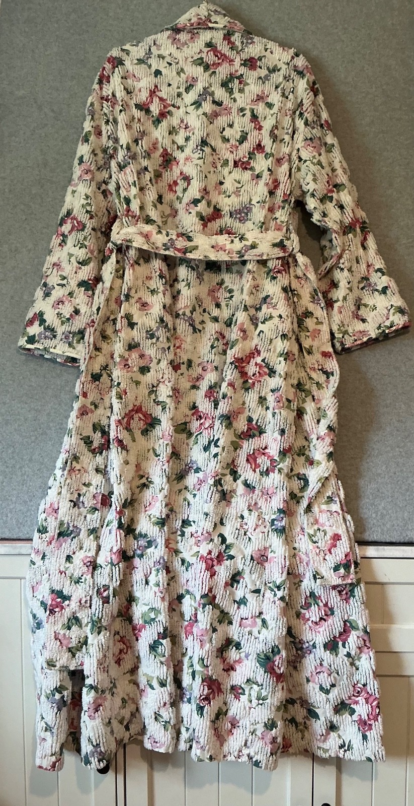 Vintage 60s Stan Herman Herbcraft Chenille Floral Belted Robe Women&rsquo;s Med/Large