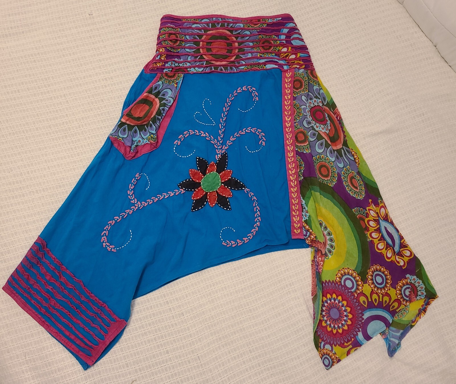 Vtg Asymmetrical Floral Skirt M / L Multi Colors Patchwork Hippie Festival Nepal