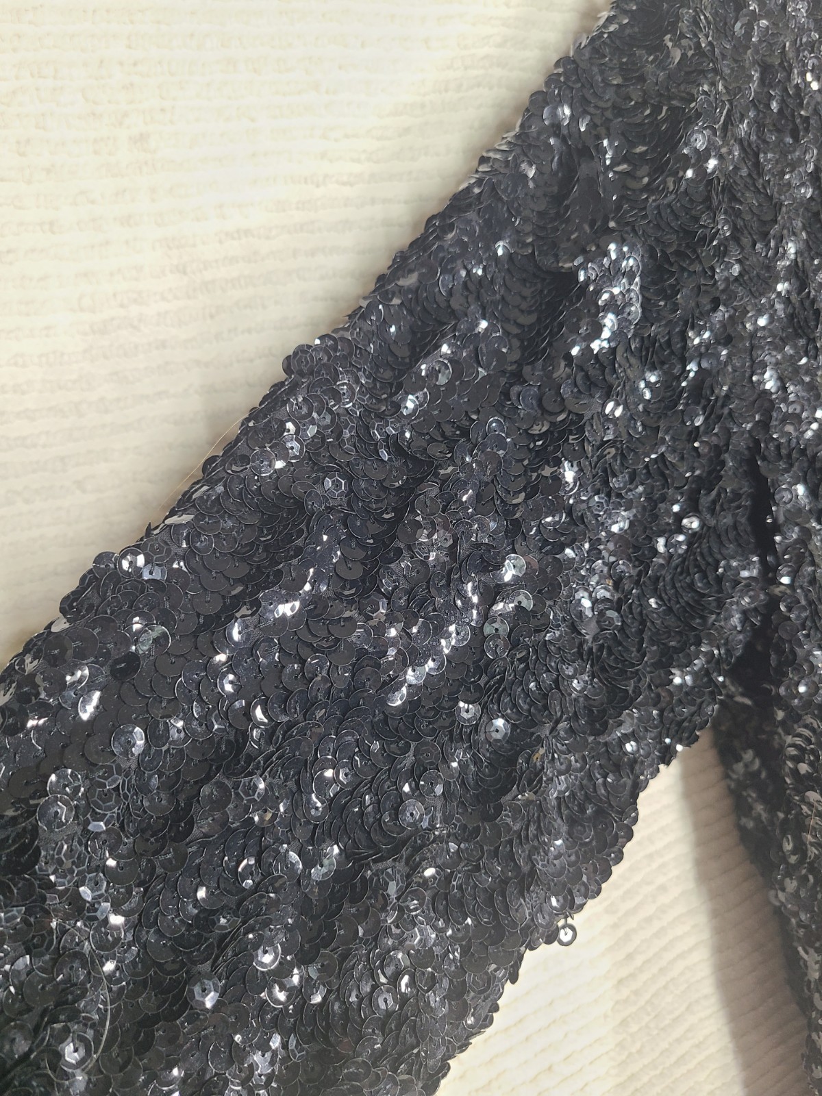 Vintage 1980s Black Sequin Jacket 46&Prime;b XL Minimal Squares Formal Evening Retro