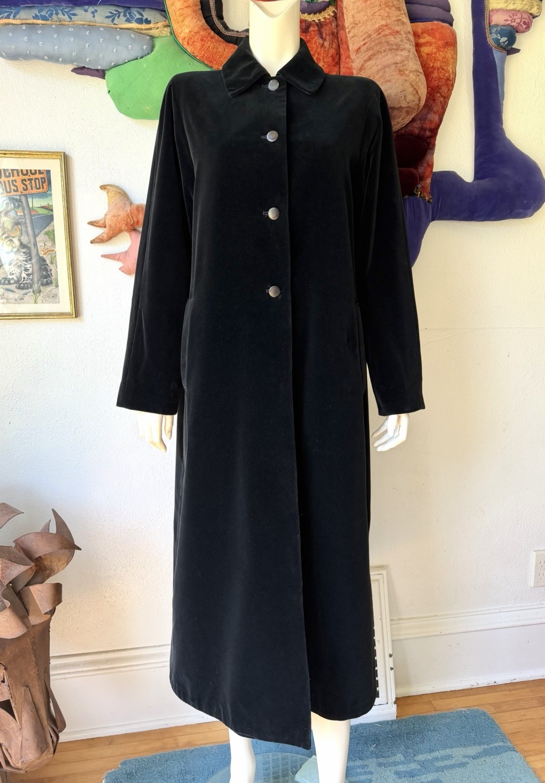 Vintage BLACK VELVET REVERSIBLE Drizzle Coat Purple Saks Fifth Ave Long Opera 10
