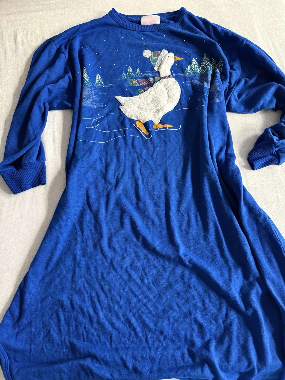 Vintage Christmas Goose Skating Sweater Maxi Nightgown Size 1X