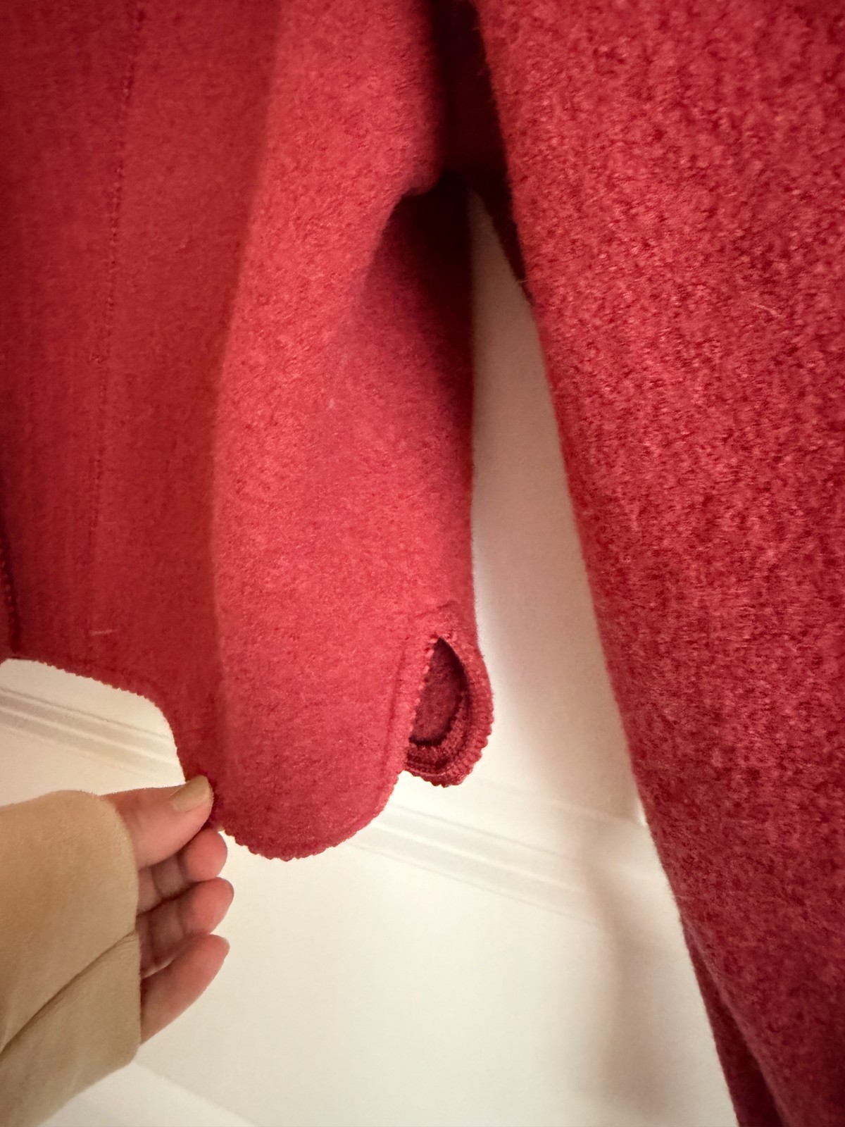 Lands End Wool Jacket Womens 14 Austria Boiled Wool Red Snap Cardigan