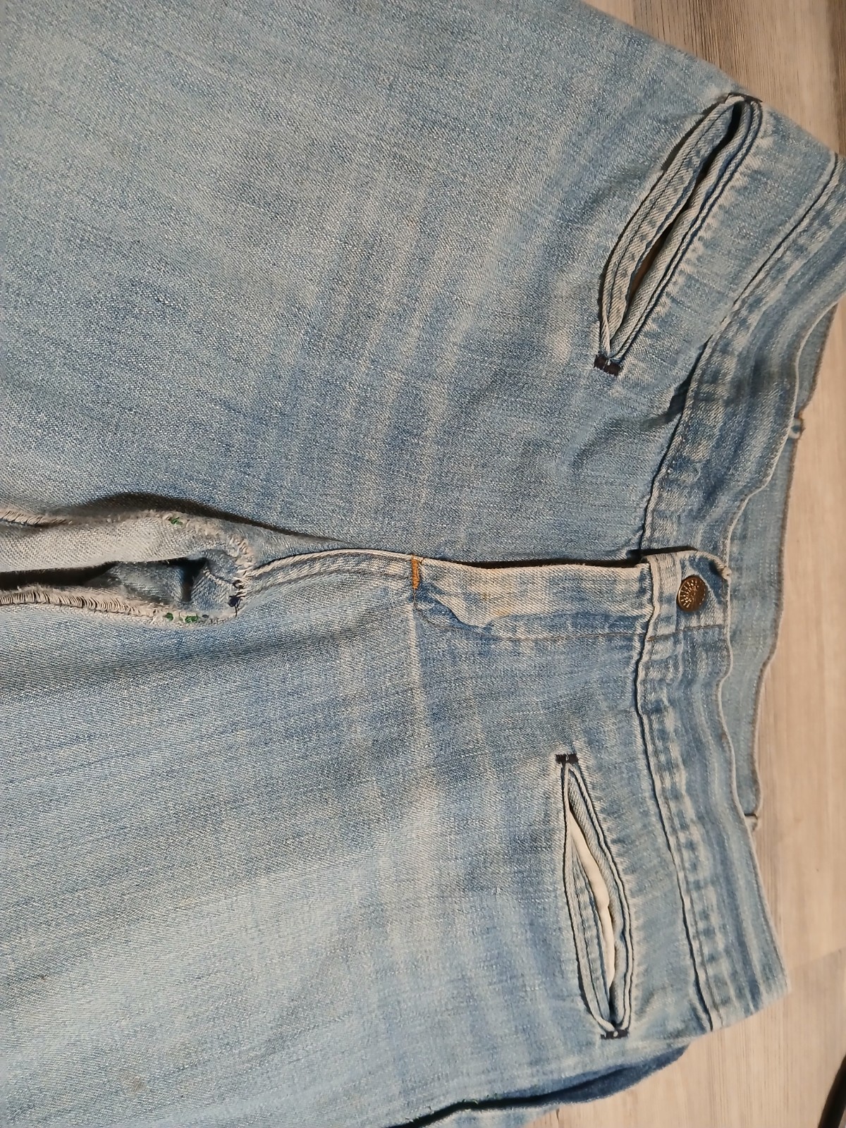Vintage 70s Denim Bell Bottom Custom Embroidered Flare Hippy 32×28.5 RARE Floral