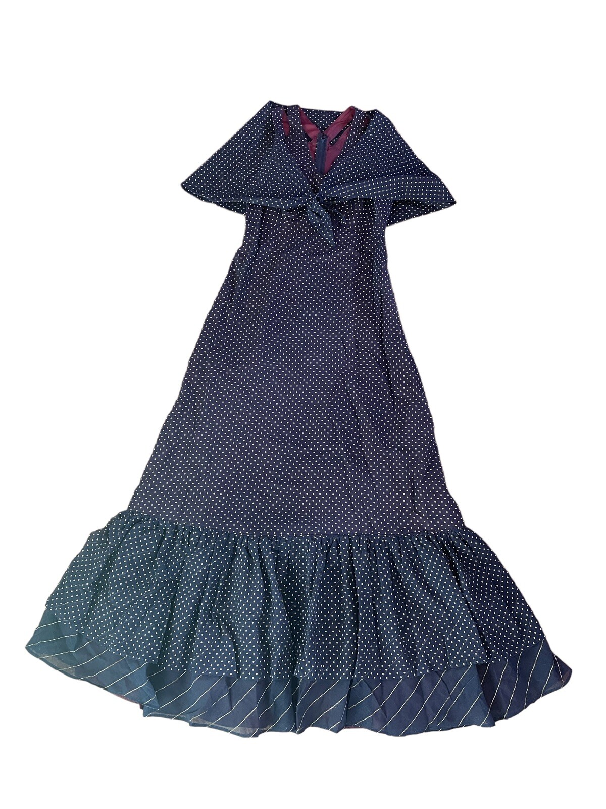 Vintage 1950s Purple Polka Dot Maxi Dress & Shawl Made In USA Size 13
