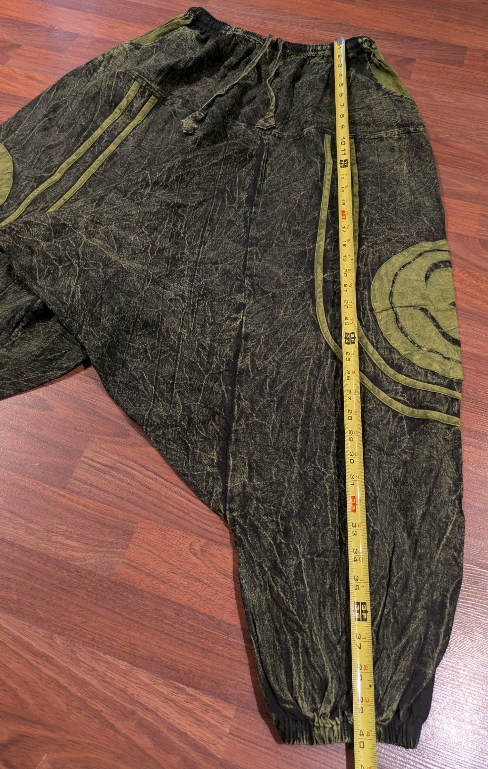 Vintage Kharmic Chameleon Harem Pants Black Green Acid Wash Festival Boho