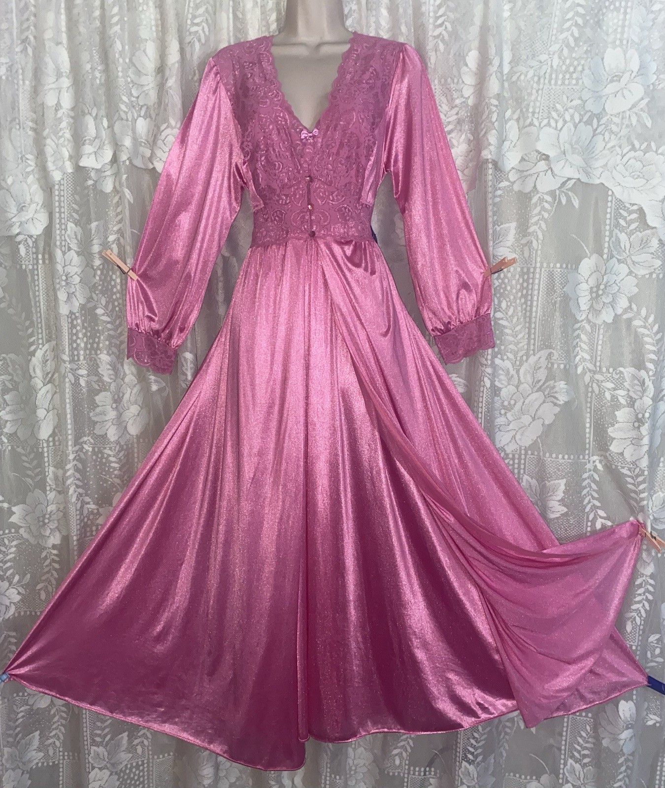 VTG LXL Shadowline DEEP PINK SILKY SOFT Nylon Peignoir Robe Nightgown olga esque