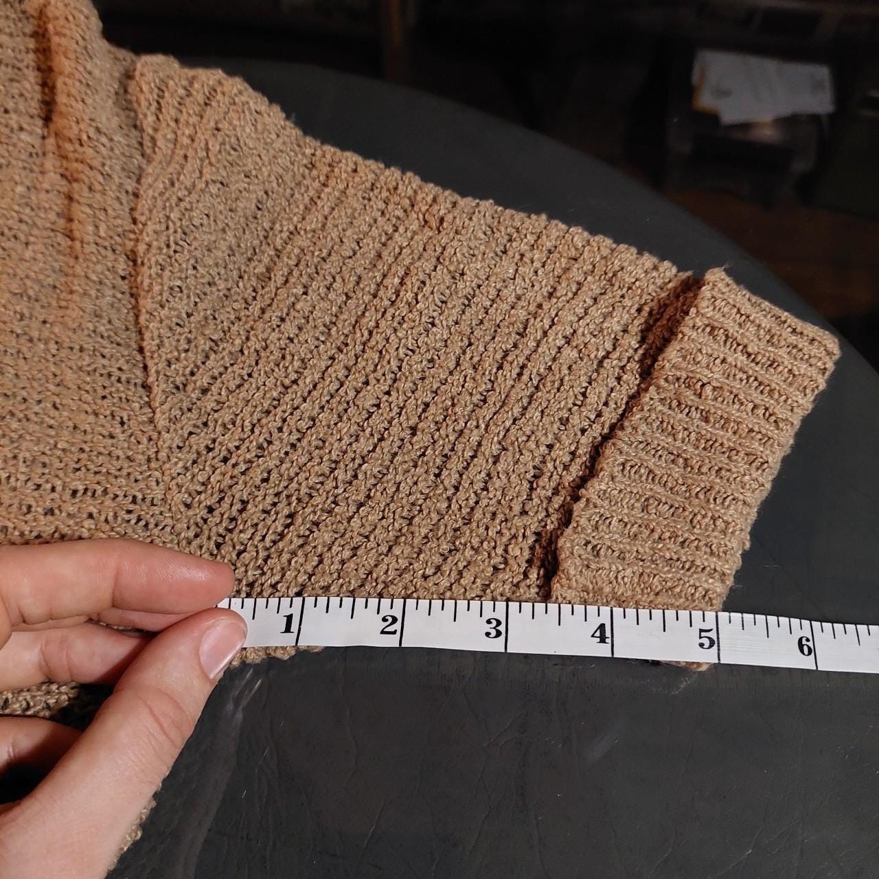 Vintage light brown V-neck short sleeve knit top.