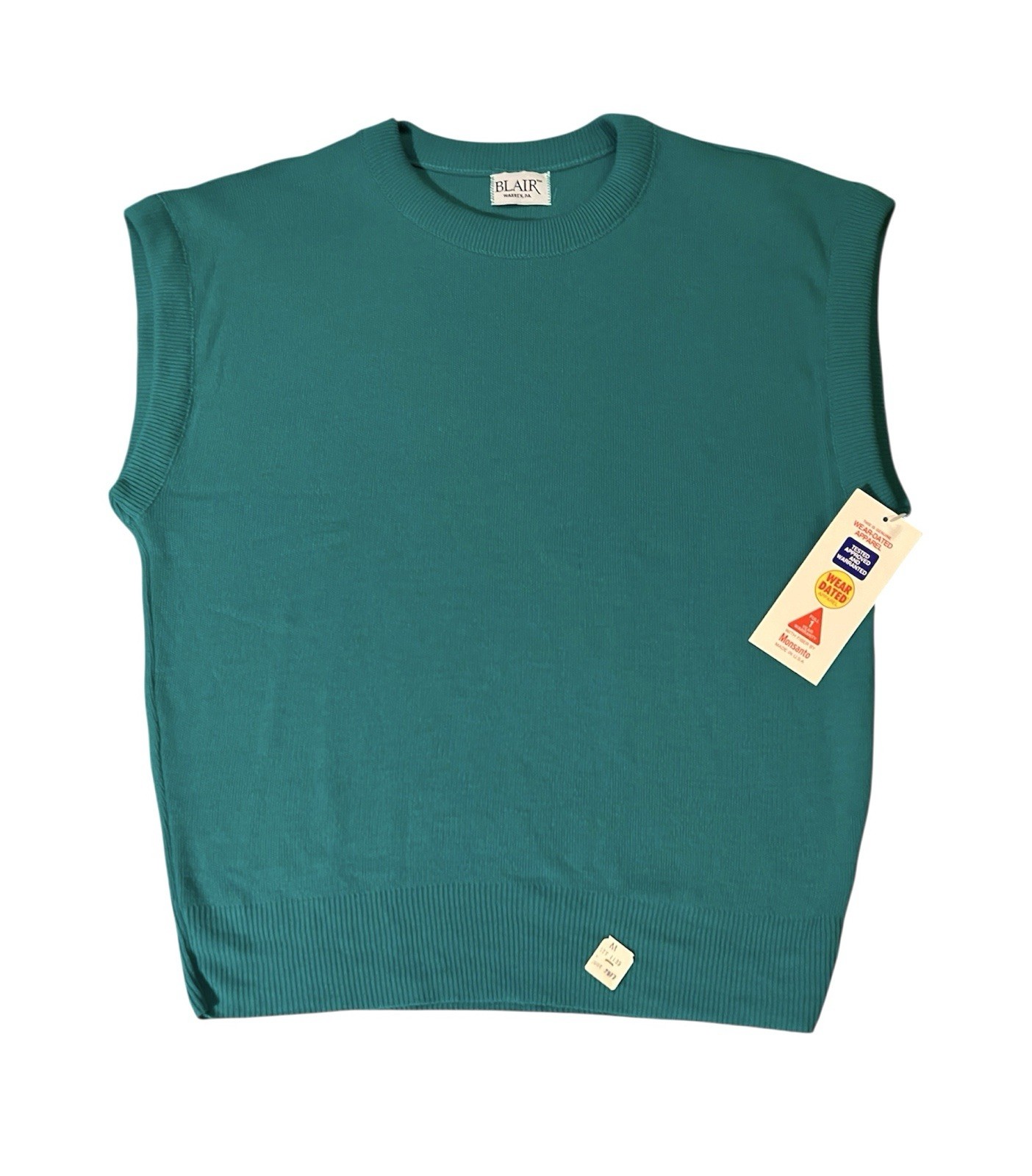NWT Vintage 1980s « Working Girl » women&rsquo;s teal sweater vest deadstock MINTY