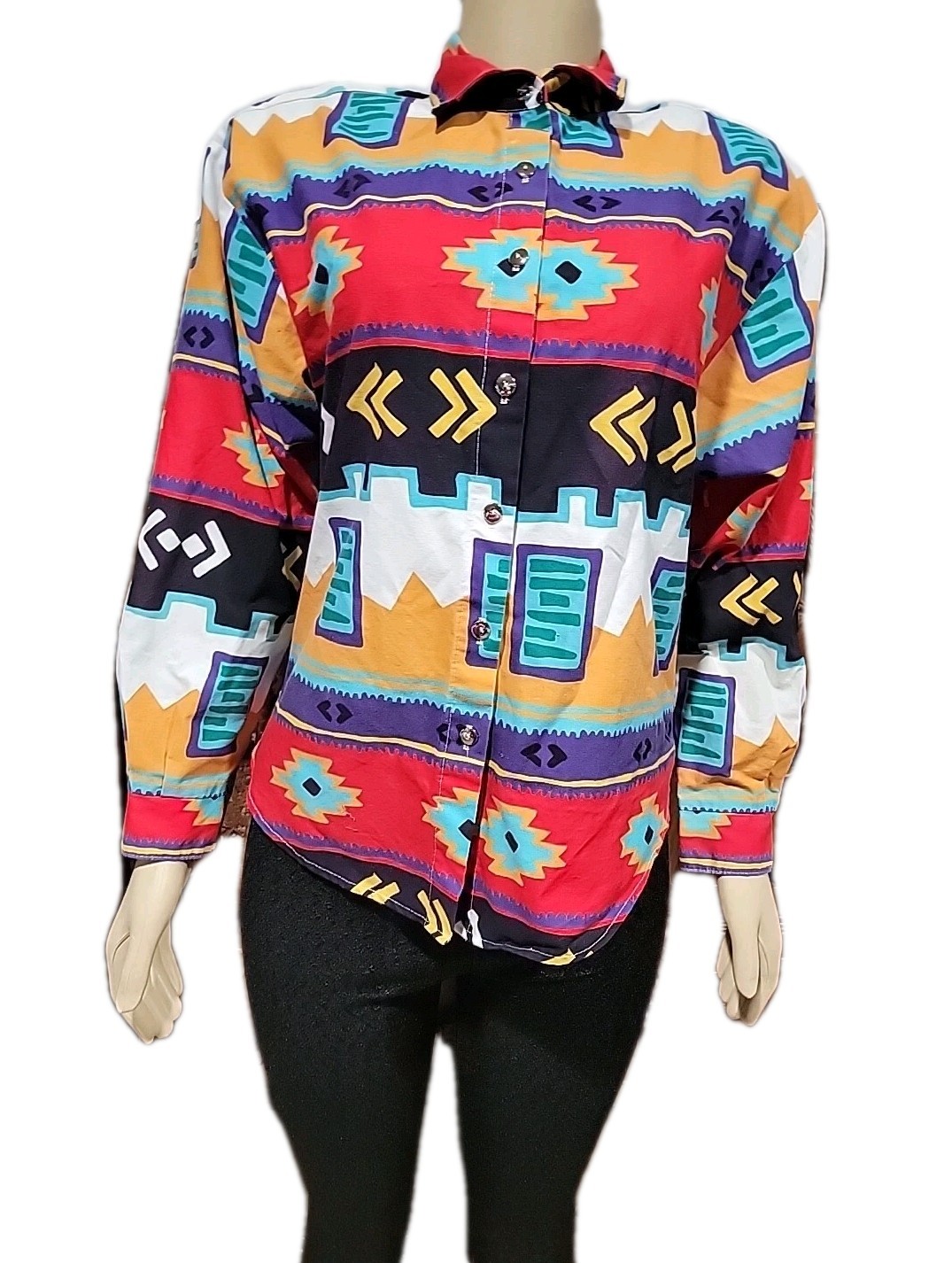 Circle T By Marilyn Lenox / Western M southwestern print Long Sleeve Shirt #R1