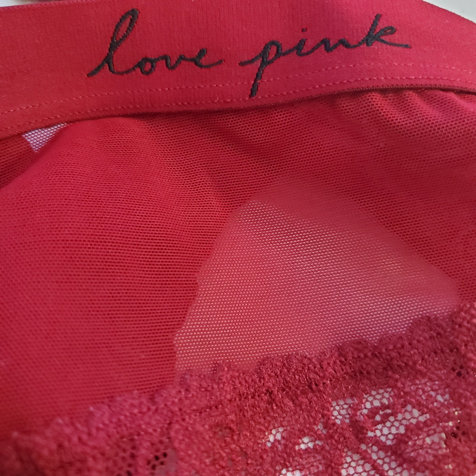 Victoria’s Secret PINK Burgundy Lace Hipster Panty Love Pink Logo Waistband XL