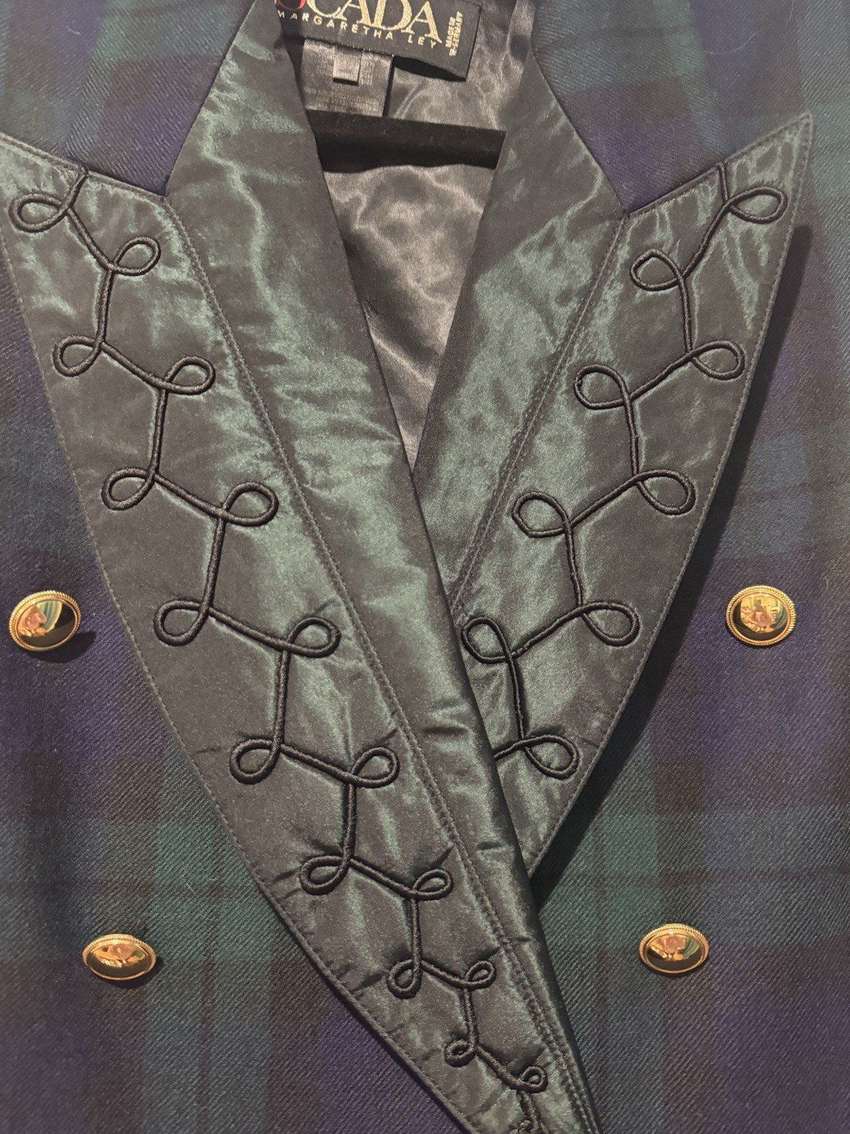 Escada Margaretha Ley Vintage Wool Blazer Jacket Plaid Blue Green