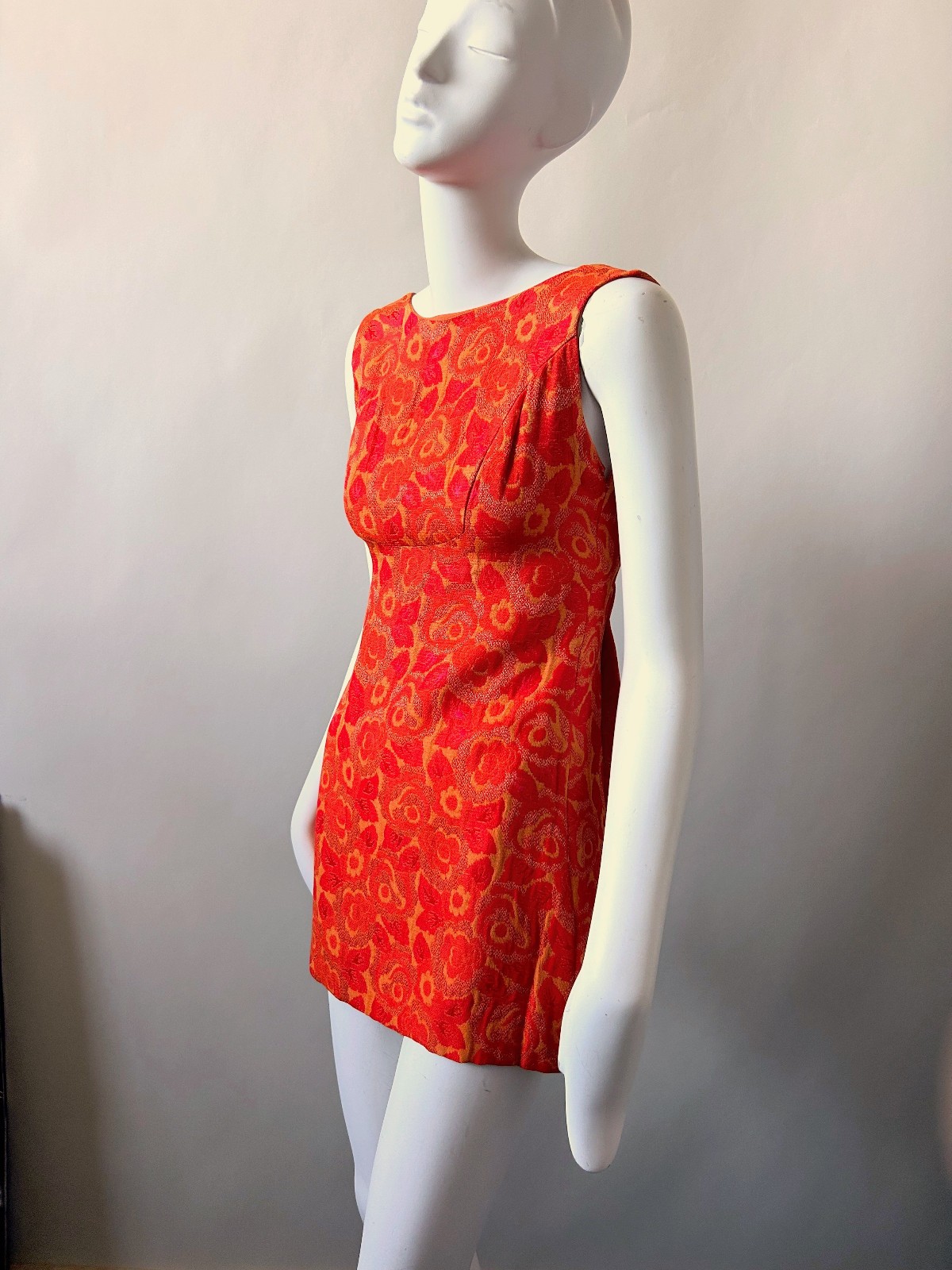 Vintage 1960s Mod Orange Micro Mini Dress Palm Royale 60s 70s sz XXS Teen Sz 14