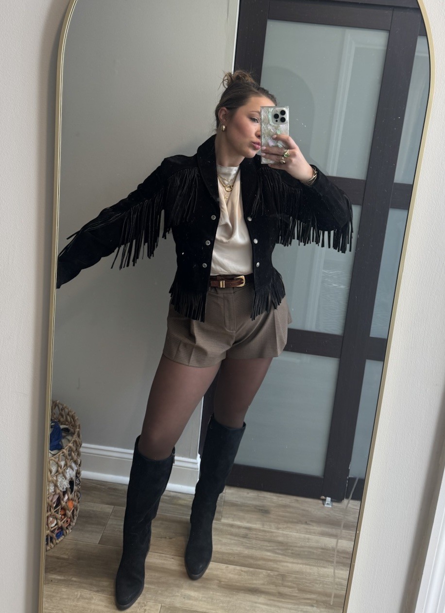 Kenny Rogers Leather Collection Schott Women&rsquo;s Black Suede Fringe Western Jacket