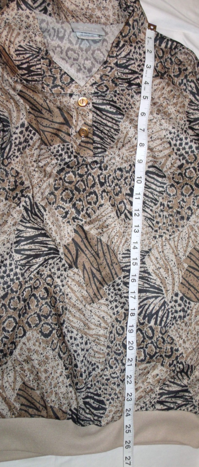 VTG Blair Brown Animal Print Collared 3/4 Slv Pullover Blouse Women Sze L 70s80s